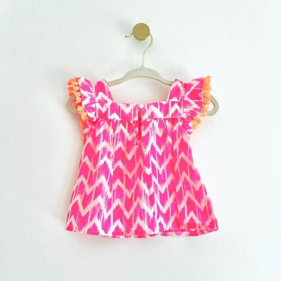 OshKosh B'gosh Pink & Orange Flutter Sleeve Blouse Baby Girl 6-9 mths - LIKE NEW - Picture 2 of 4